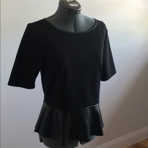 Willi Smith 3/4 Sleeve peplum top w/ faux leather